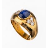 18 kt Gold Saphir-Brillant-Ring,   GG 750/000, ovaler