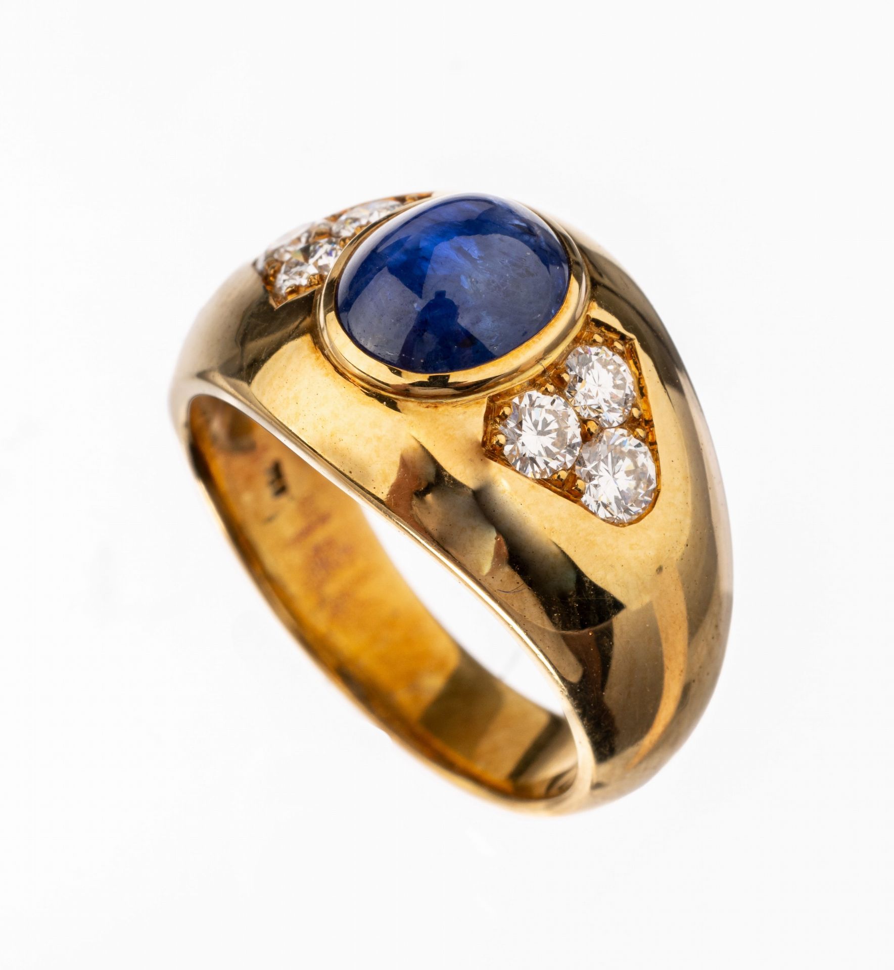 18 kt Gold Saphir-Brillant-Ring,   GG 750/000, ovaler