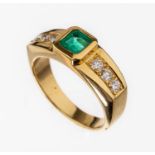 18 kt Gold Smaragd-Brillant-Ring,   GG 750/000, mittig