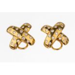 Paar 18 kt Gold Brillant-Ohrclips,   GG 750/000, stil.