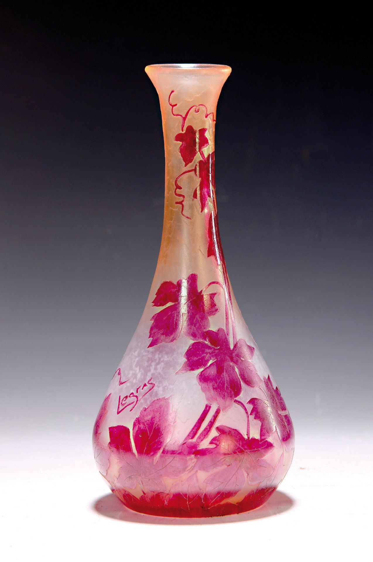 Vase, Legras, um 1910/20,  farbloses Glas, mit