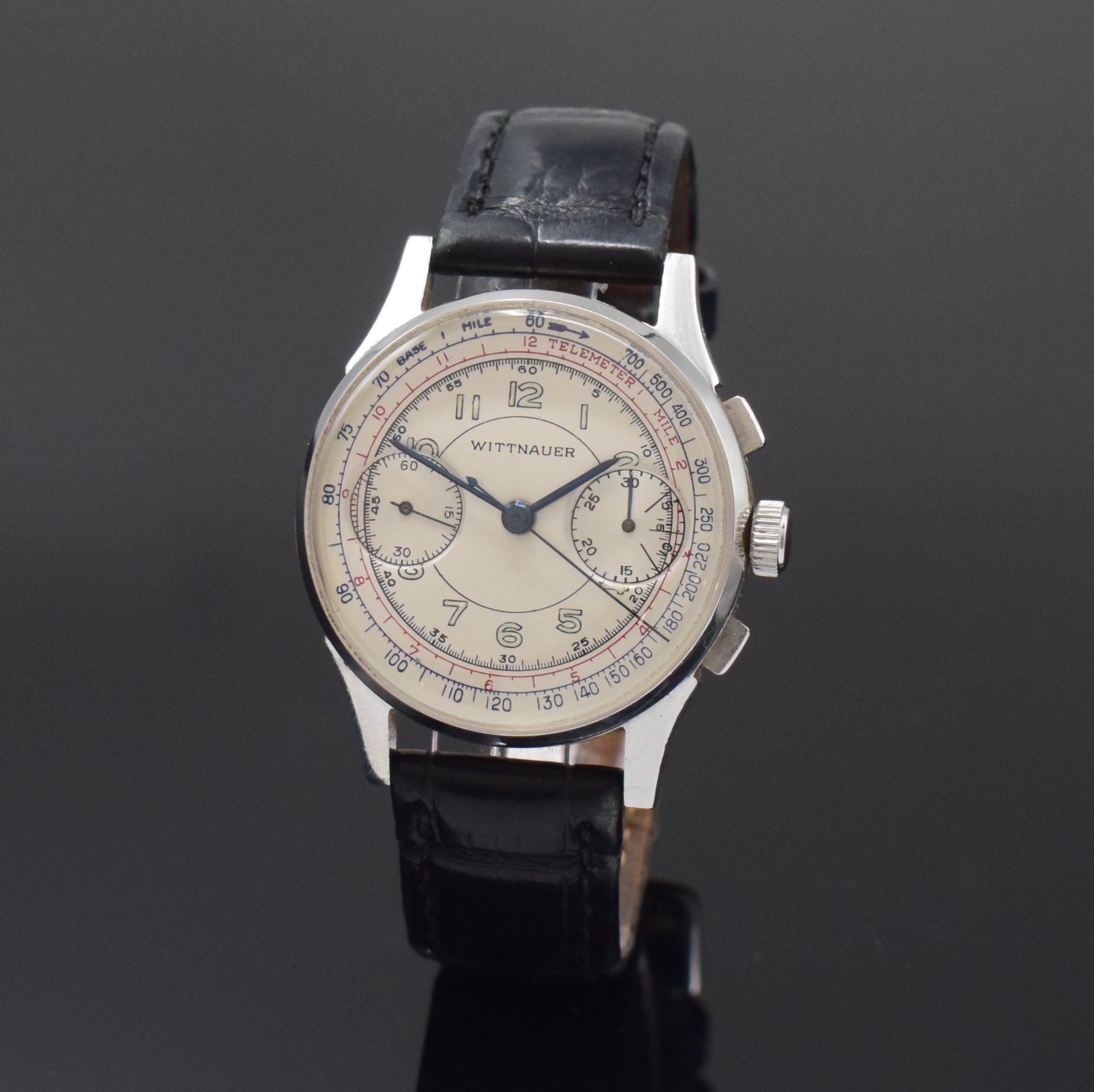 WITTNAUER Schaltradchronograph in Stahl, Schweiz um 1945,