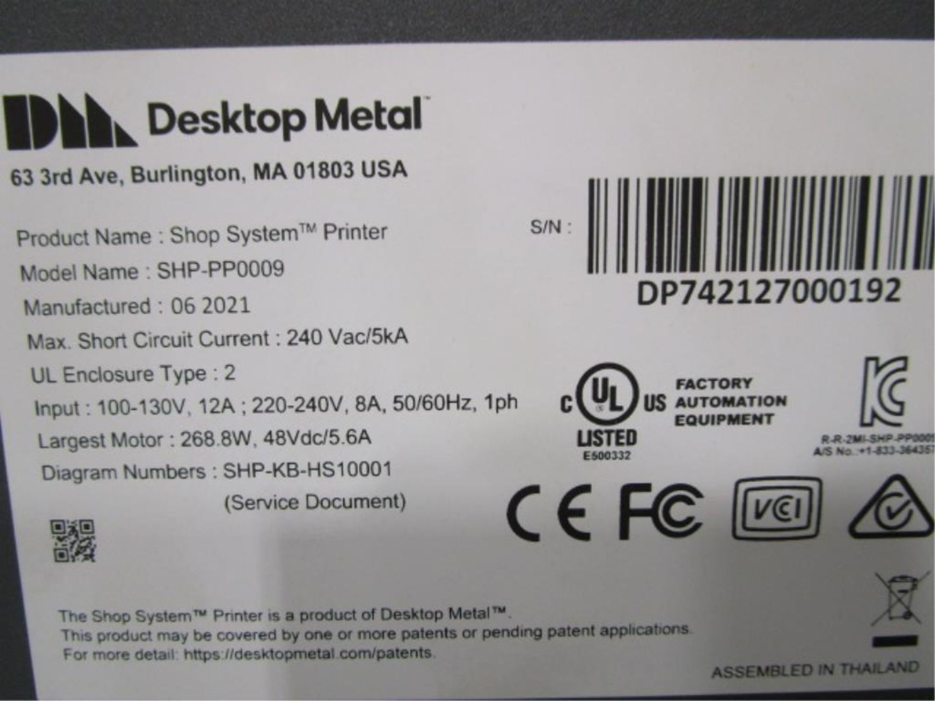 Desktop Metal SHP-PP0009 Shop System Printer - Image 6 of 8