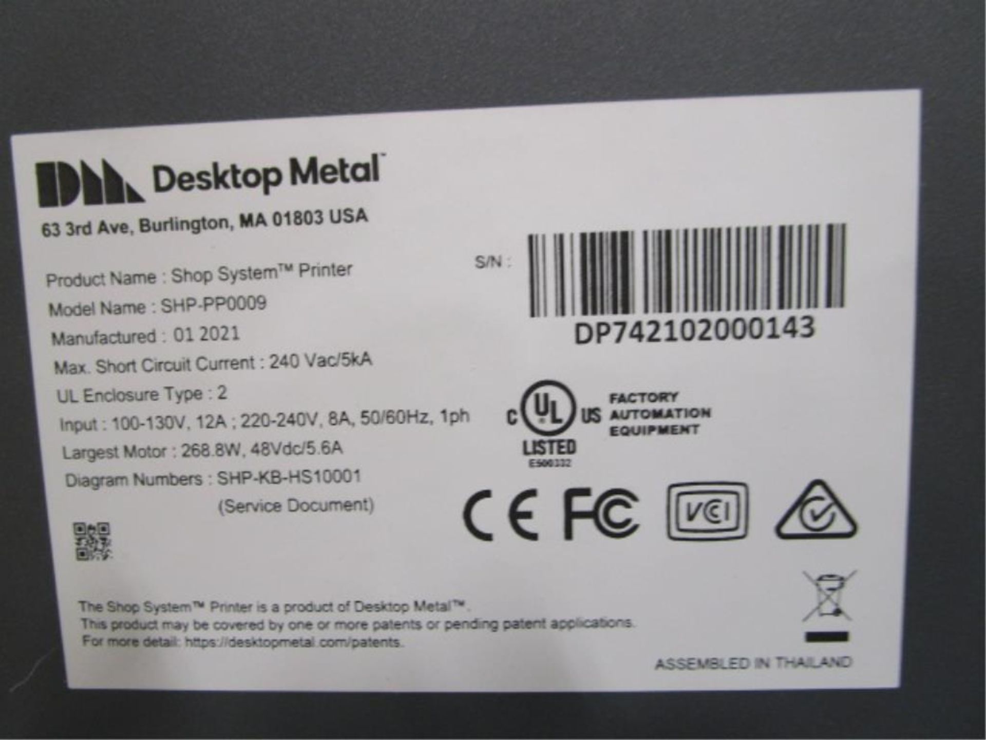 Desktop Metal SHP-PP0009 Shop System Printer - Image 7 of 9