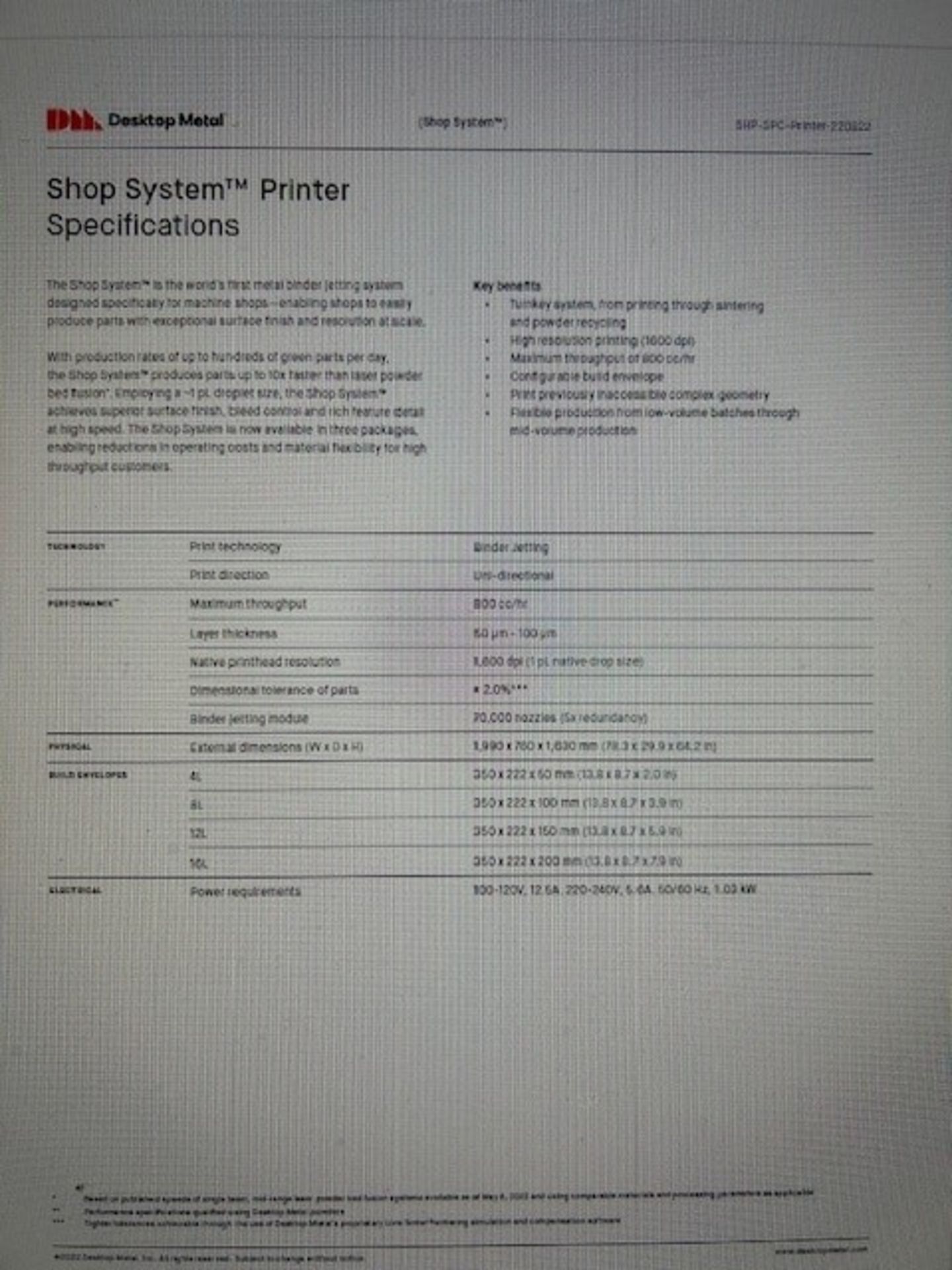 Desktop Metal SHP-PP0009 Shop System Printer - Image 8 of 9