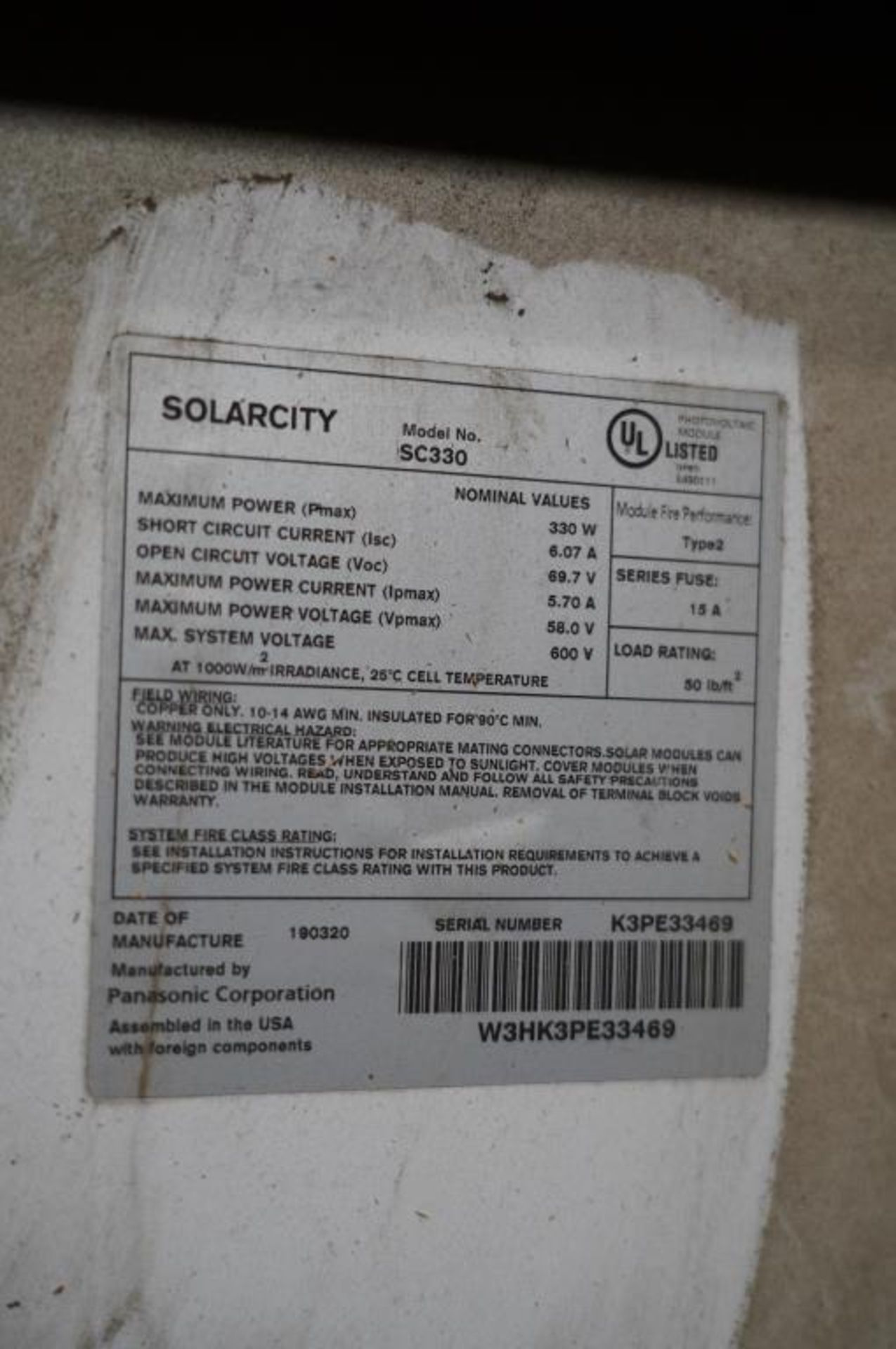 SolarCity 330 Watt PV Solar Panels - Image 3 of 3