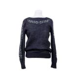 CHANEL Black mohair and silk pullover with flower embroidery