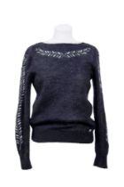 CHANEL Black mohair and silk pullover with flower embroidery