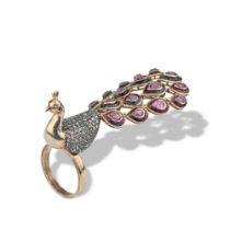 PEACOCK RING WITH DIAMONDS AND TOURMALINES