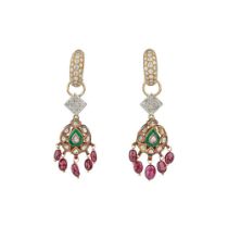 RUBIES, DIAMONDS AND ENAMEL EARRINGS