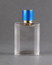 PERFUME FLACON WITH BLUE AND WHITE ENAMEL ON SILVER WITH CARTIER LID, 1927