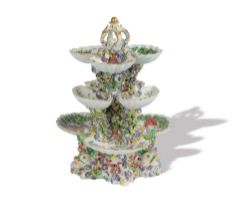 CHINESE-STYLE PORCELAIN CENTERPIECE STAND DECORATED WITH ENAMELED PHOENIX AND FLOWERS AND GILT RIMS