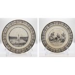 PAIR OF PLATES: CHOISY FAIENCE PLATE, PLACE DE VENDOME AND TALKING PLATE, EARLY XVIII CENTURY