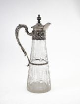 NEOCLASSICAL STYLE SILVER-GILT AND CARVED CRYSTAL DECANTER WITH DOLPHIN-SHAPED HANDLE Europe, mid -