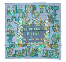 HERMÈS 'Alphabet Russe' 90 cm silk scarf