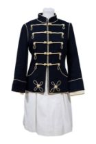 CHANEL BY KARL LAGERFELD SPRING 2009 Navy blue pearl embellished jacket with white skirt