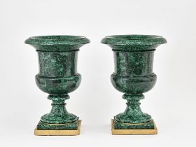 PAIR OF RUSSIAN MALACHITE INTERIOR VASES Russia, 20th century