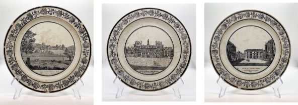 LOT OF THREE PLATES: CHOISY FAIENCE PLATE HOTEL DE VILLE DE PARIS, EARLY XVIII CENTURY CHOISY FAIENC