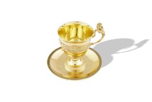 FRENCH EMPIRE SILVER GILT CUP AND SAUCER, 1819-1838