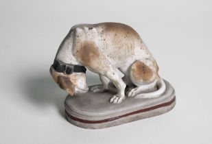 GARDNER’S PORCELAIN SCULPTURE ‘A SITTING POINTER’ Moscow, The Gardner porcelain factory, circa 1870-