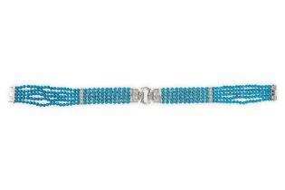 18K WHITE GOLD, DIAMONDS AND TURQUOISE NECKLACE