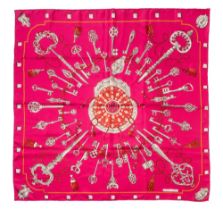 HERMÈS 'Keys’ / ‘Les Cles’ 90 cm square silk scarf designed by Cathy Latham and first issued in 19