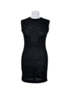 CHANEL BY KARL LAGERFELD CIRCA 2000S Black knit transparent summer dress with decorative CC rear but