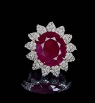 RUBY AND DIAMOND FLOWER RING