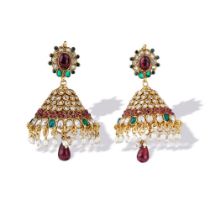 INDIAN PEARLS AND MULTICOLOURED STONE EARRINGS