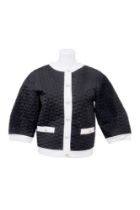 CHANEL Black and white geometric textured jacket with large faux pearl buttons