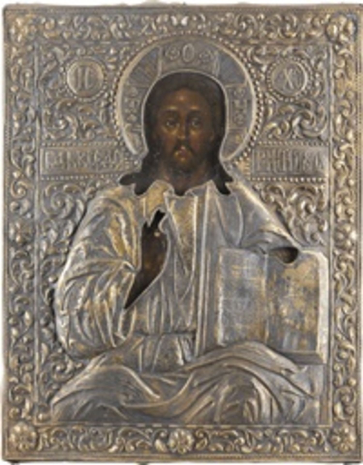 SEHR FEINE IKONE MIT CHRISTUS PANTOKRATOR MIT VERMEIL-OKLAD  - Bild 2 aus 6