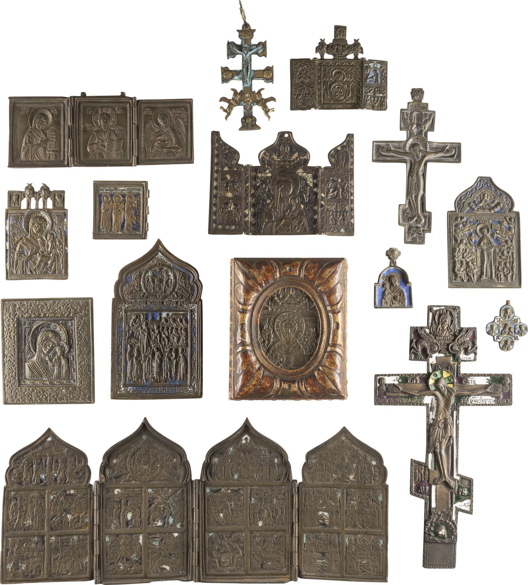 SAMMLUNG VON 15 BRONZE-IKONEN: GNADENBILDER DER GOTTESMUTTER, KRUZIFIXE, ORTHODOXE HOCHFESTE, DEESIS - Image 3 of 3