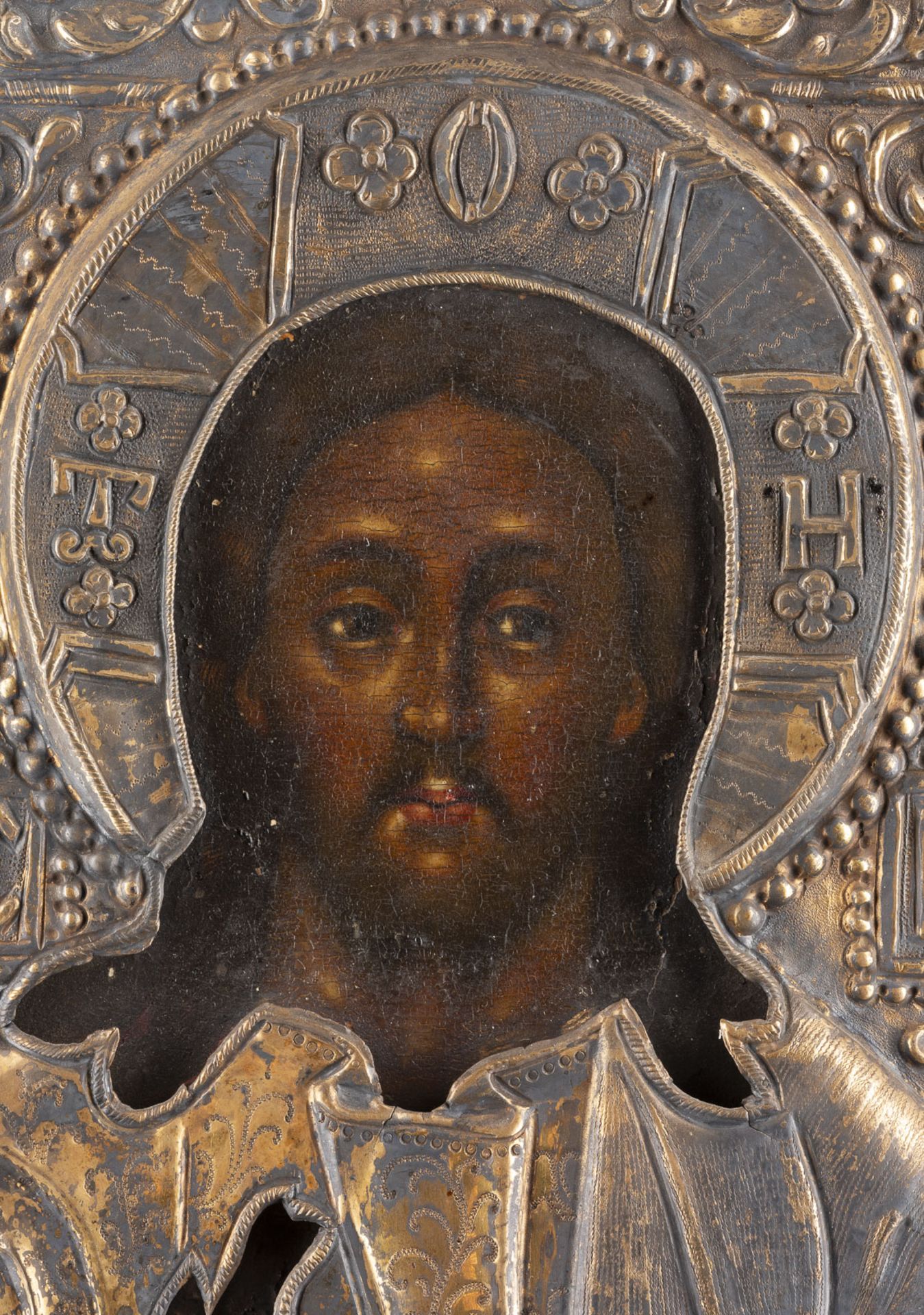 SEHR FEINE IKONE MIT CHRISTUS PANTOKRATOR MIT VERMEIL-OKLAD  - Bild 4 aus 6