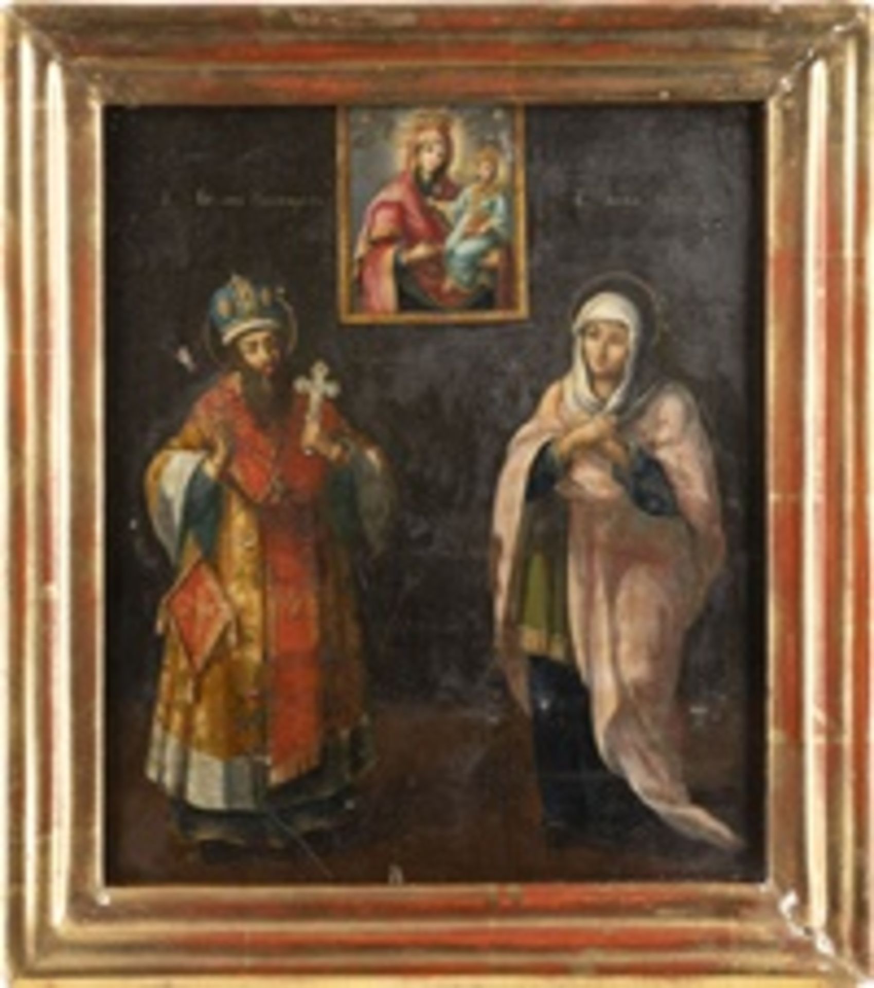 DATIERTE IKONE MIT DER GOTTESMUTTER UND DEN HEILIGEN JOHANNES CHRYSOSTOMUS UND ANNA  - Bild 2 aus 4