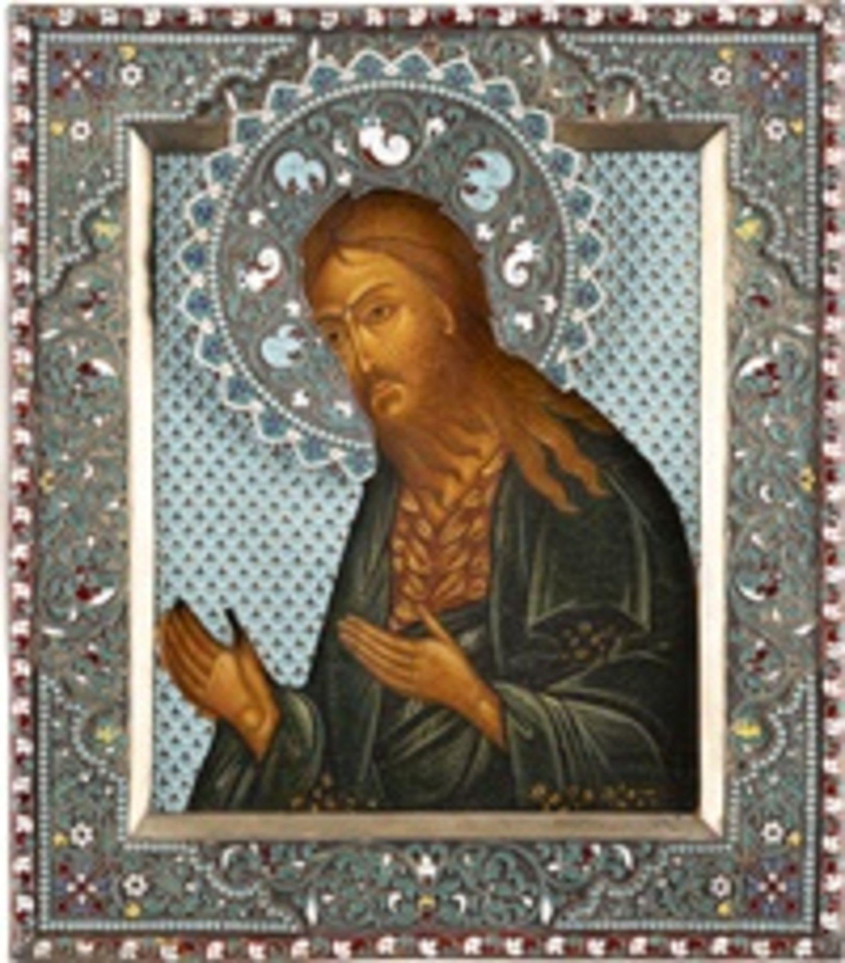 PAAR IKONEN MIT CHRISTUS PANTOKRATOR UND JOHANNES DEM VORLÄUFER AUS EINER DEESIS MIT CLOISONNÉ-EMAIL - Image 2 of 6