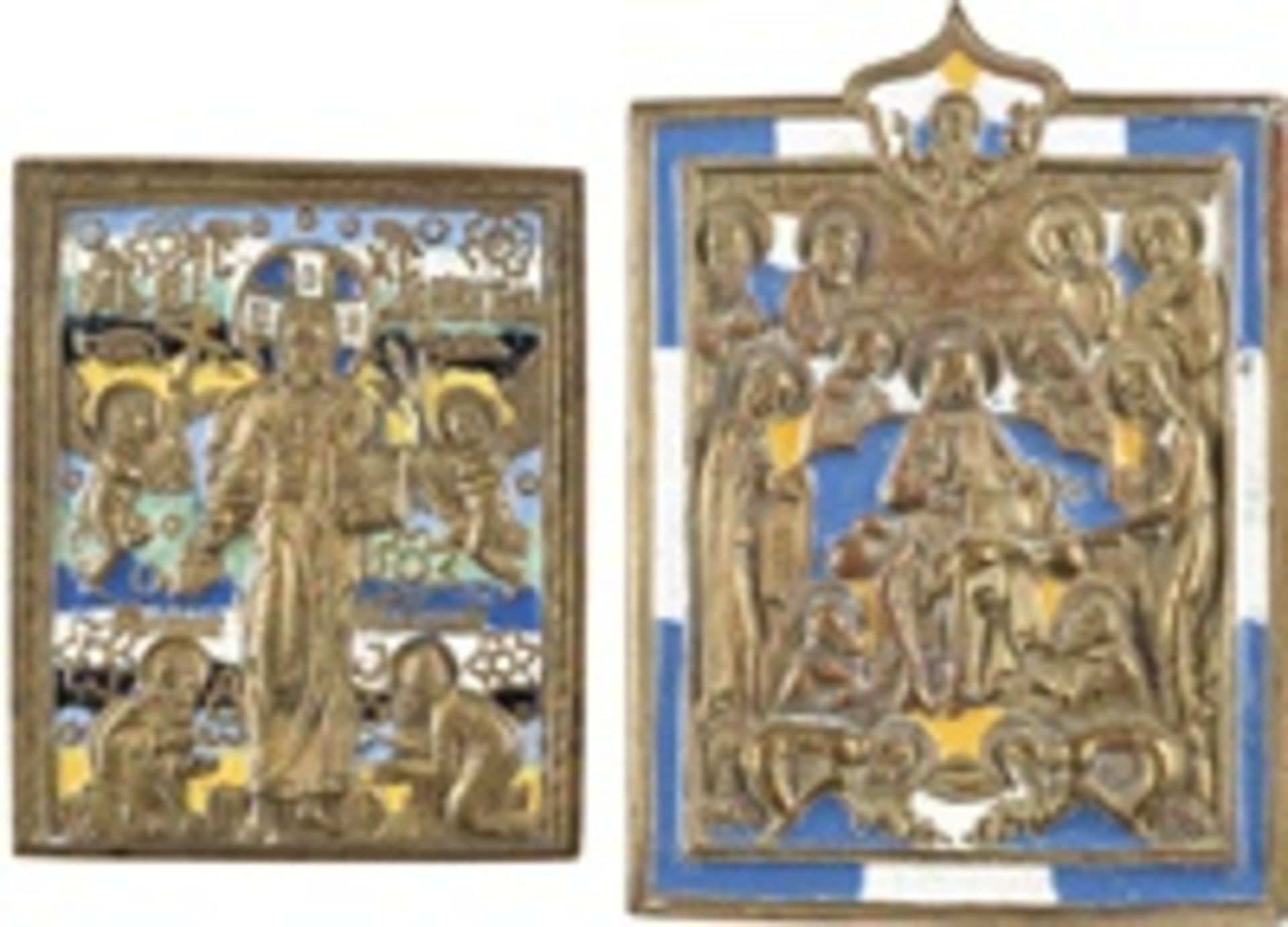 ZWEI FEINE BRONZE-IKONEN MIT DER ERWEITERTEN DEESIS UND STEHENDEM CHRISTUS MIT KNIENDEN HEILIGEN  - Bild 2 aus 3