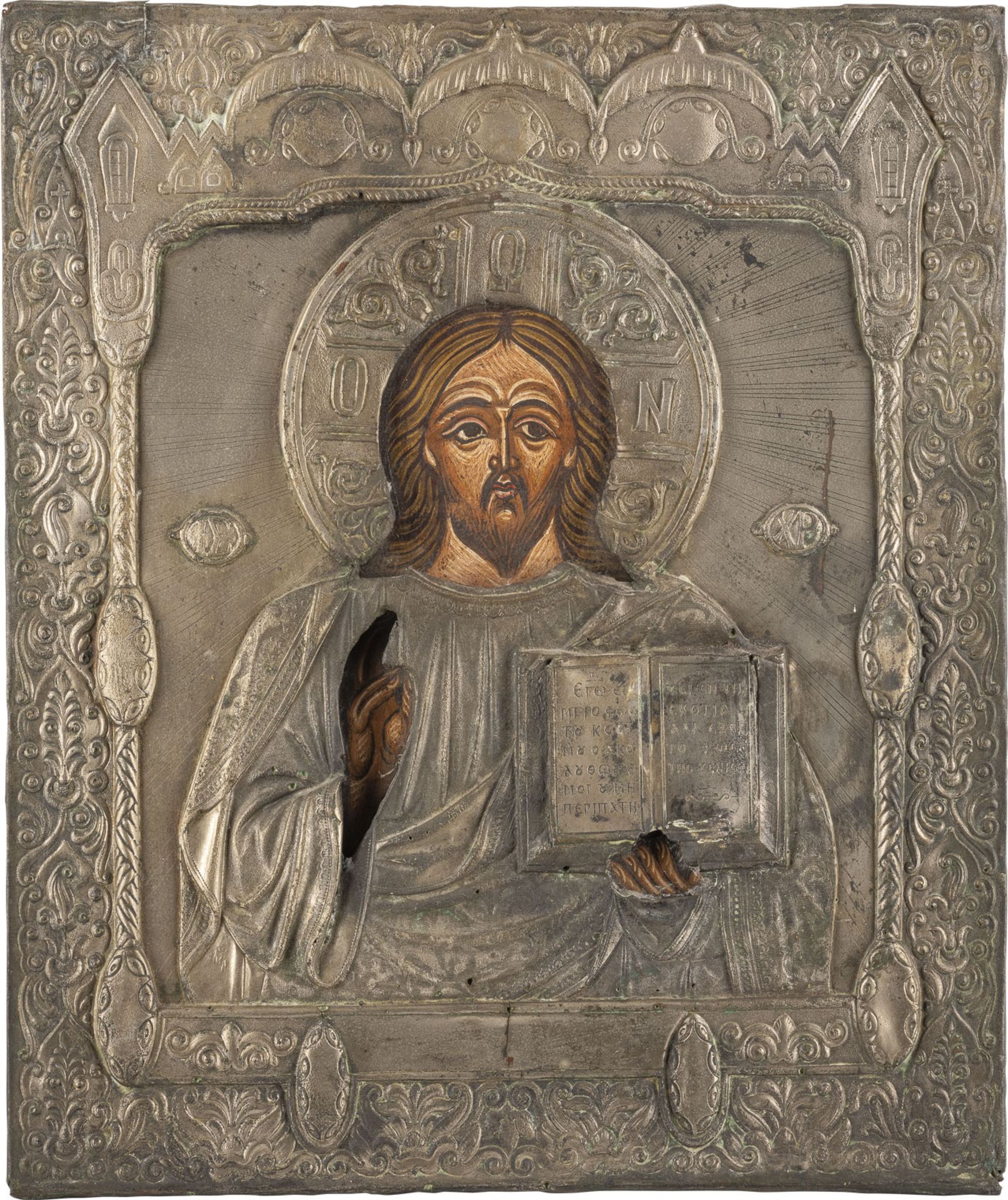 IKONE MIT CHRISTUS PANTOKRATOR MIT OKLAD  - Bild 3 aus 3