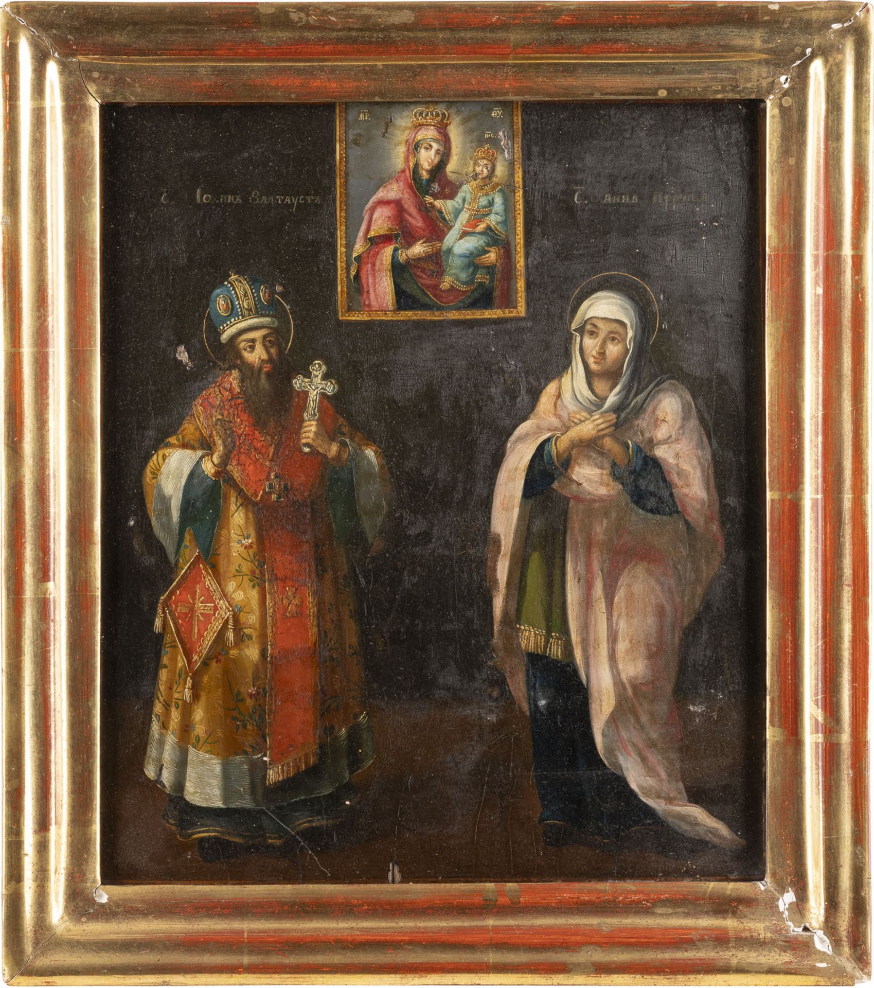 DATIERTE IKONE MIT DER GOTTESMUTTER UND DEN HEILIGEN JOHANNES CHRYSOSTOMUS UND ANNA  - Bild 3 aus 4