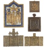 FÜNF BRONZE-IKONEN: AUSGEWÄHLTE PATRONATS-HEILIGE, GNADENBILDER DER GOTTESMUTTER SOWIE ZWEI TRIPTYCH