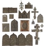 SAMMLUNG VON 15 BRONZE-IKONEN: GNADENBILDER DER GOTTESMUTTER, KRUZIFIXE, ORTHODOXE HOCHFESTE, DEESIS