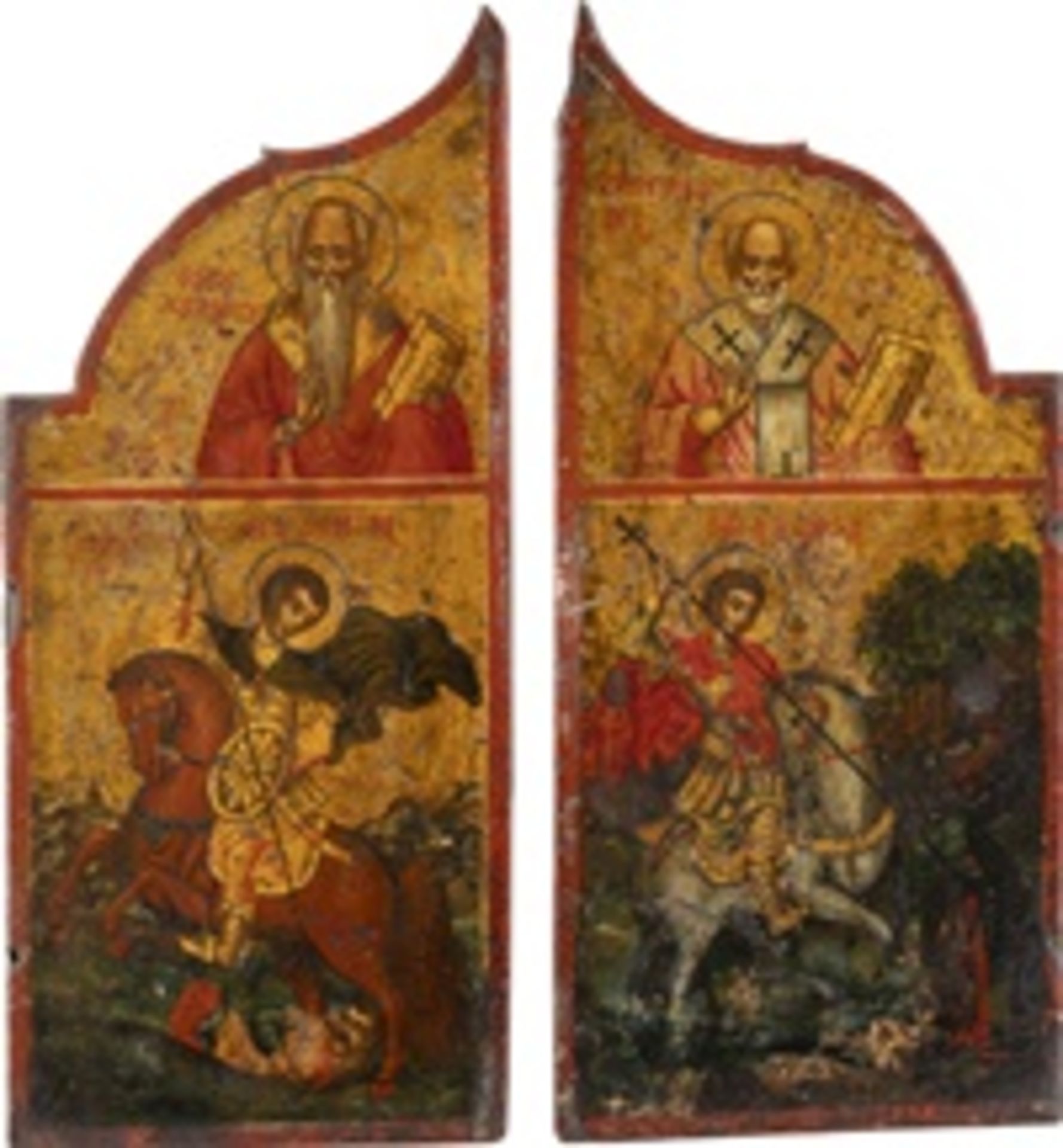 PAAR FLÜGEL EINES TRIPTYCHONS MIT DEN HEILIGEN GEORG UND DEMETRIUS, CHARALAMPIOS UND NIKOLAUS VON MY - Image 2 of 3