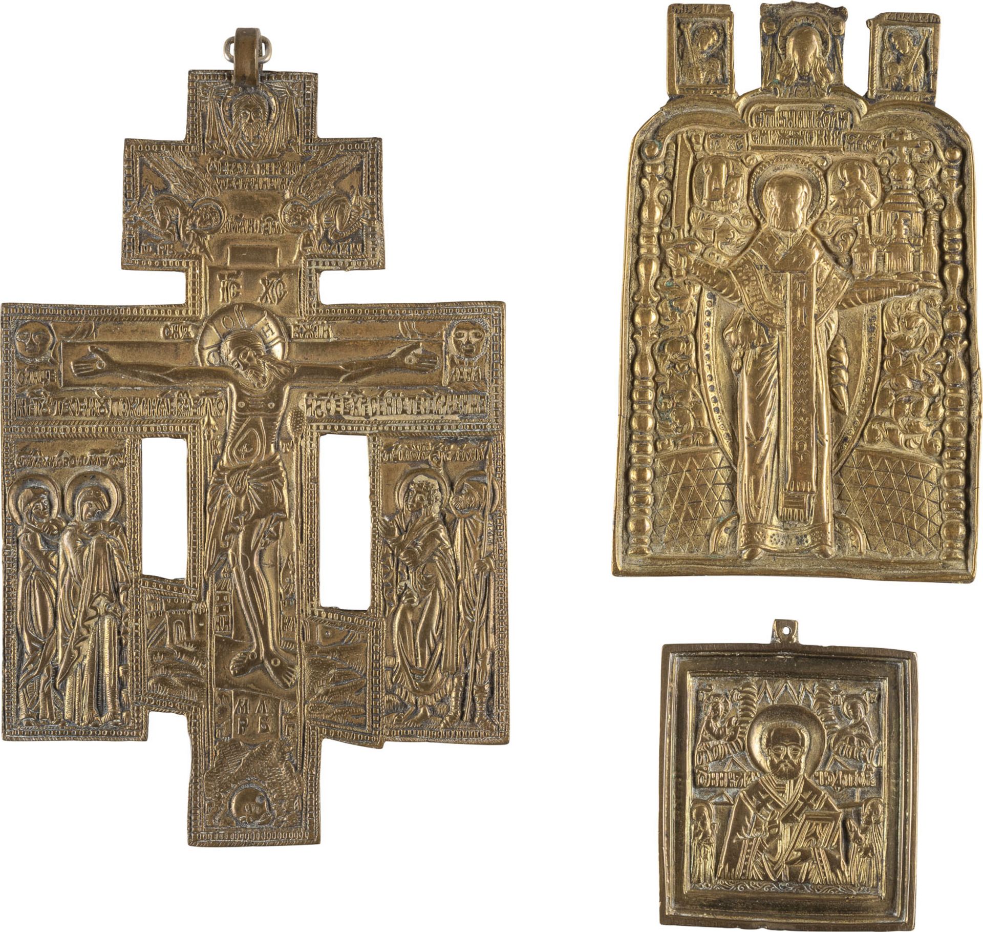 DREI BRONZE-IKONEN: HEILIGER NIKOLAUS UND ERWEITERTES KREUZ - Image 3 of 3