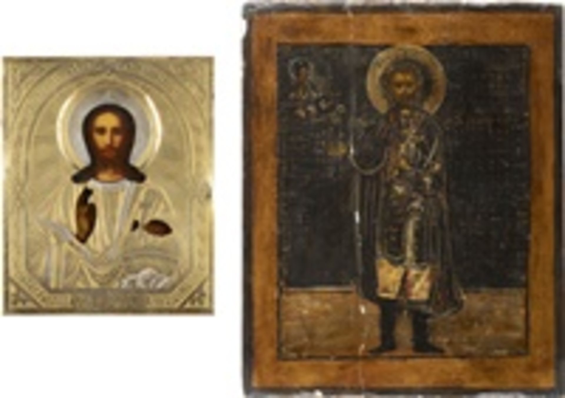 ZWEI IKONEN: CHRISTUS PANTOKRATOR MIT OKLAD IM KIOT UND JOHANNES DER KRIEGER - Image 2 of 4