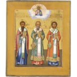 AN ICON SHOWING THE HIERARCHS OF ORTHODOXY BASIL THE GREAT, GREGORY THE GREAT AND JOHN CHRYSOSTOM