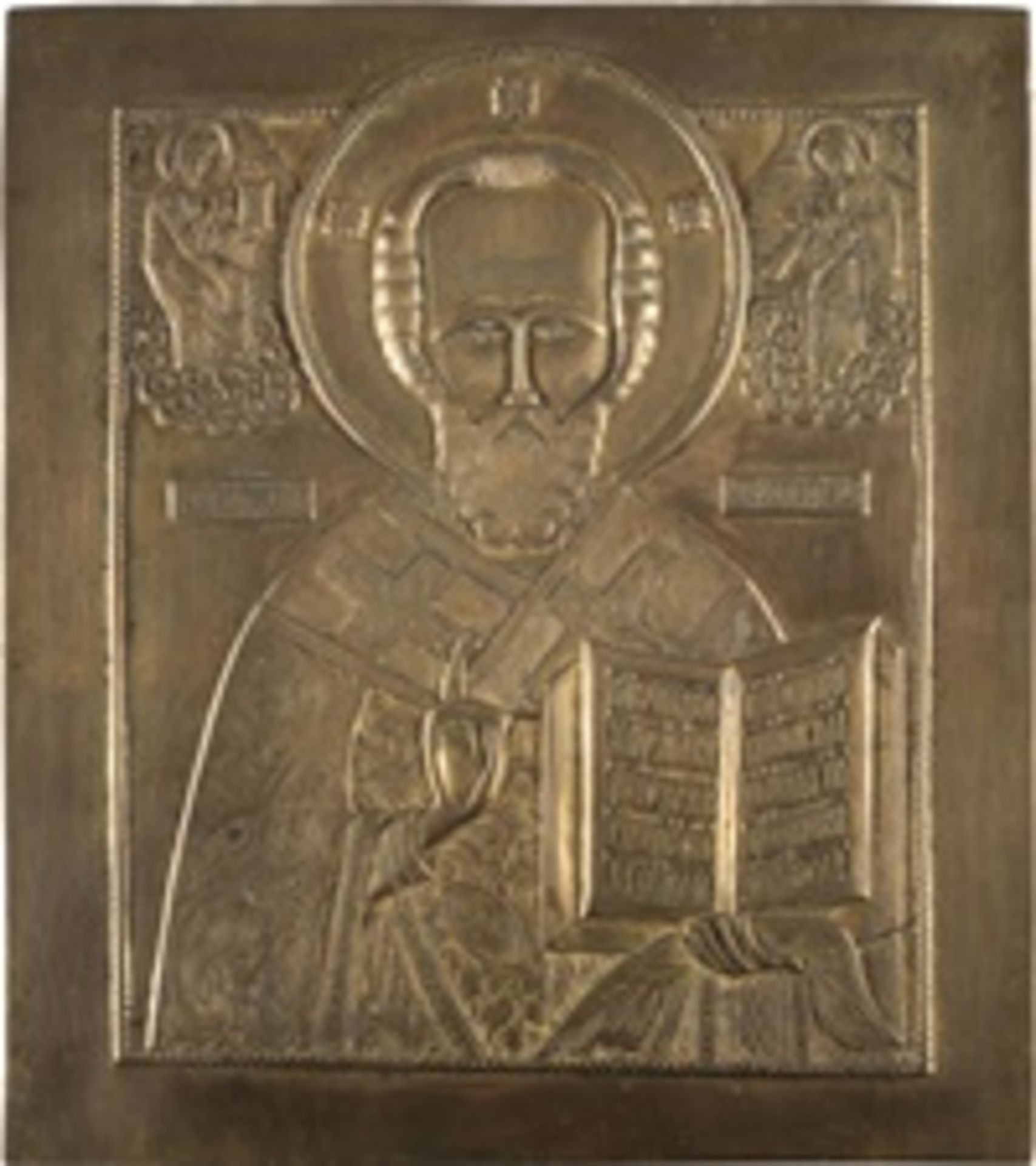 GROSSE BRONZE-IKONE MIT DEM HEILIGEN NIKOLAUS VON MYRA  - Bild 2 aus 3