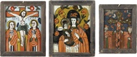 DREI HINTERGLAS-IKONEN: KREUZIGUNG CHRISTI, GOTTESMUTTER HODEGETRIA, HEILIGE KONSTANTIN UND HELENA - Image 2 of 3