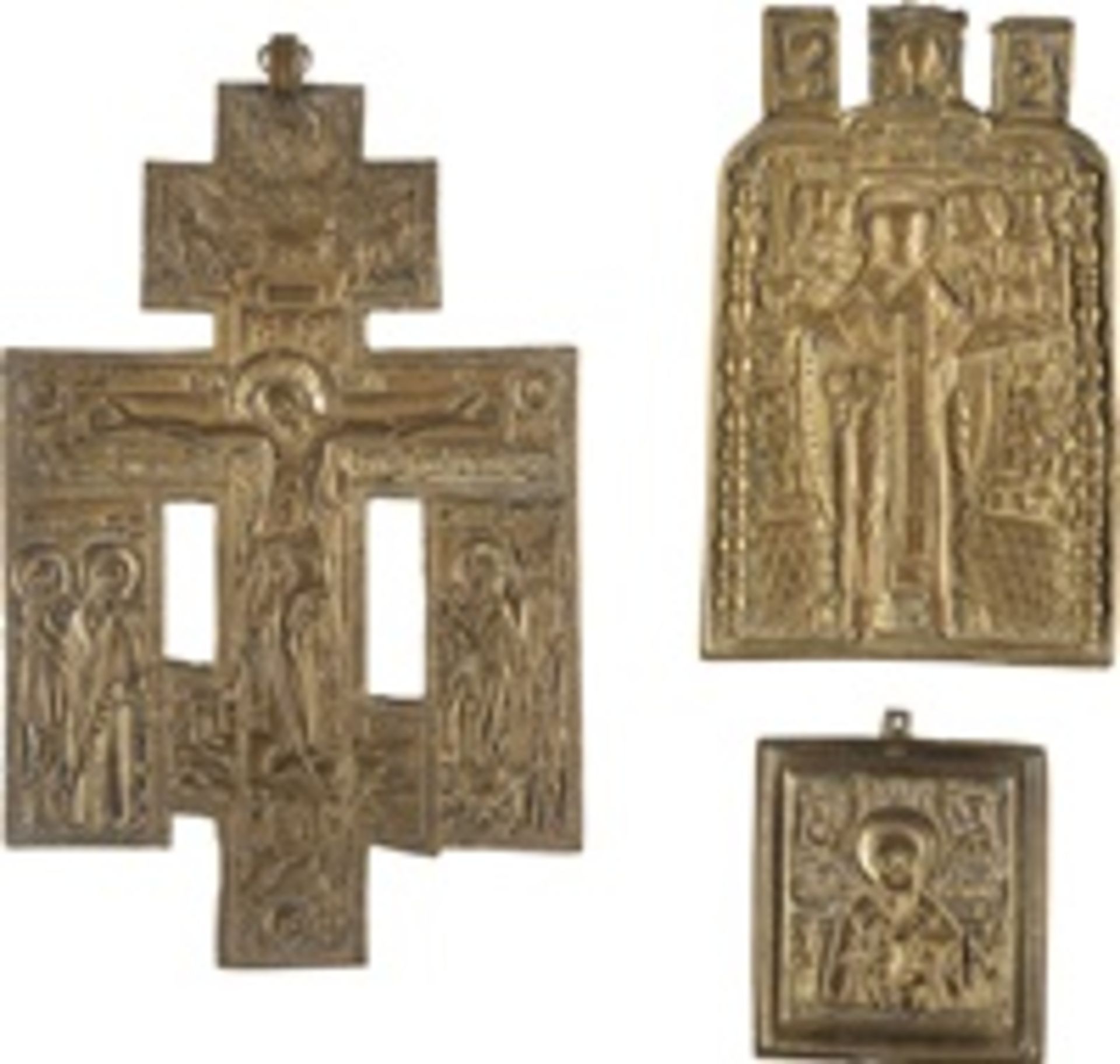 DREI BRONZE-IKONEN: HEILIGER NIKOLAUS UND ERWEITERTES KREUZ - Image 2 of 3