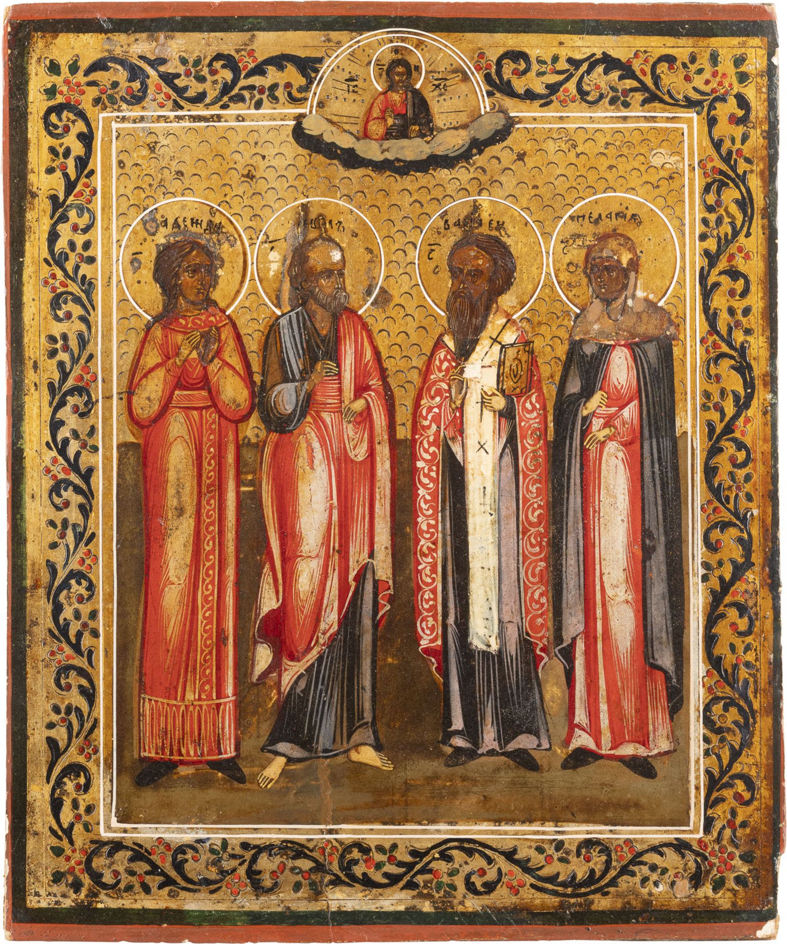 IKONE MIT DEN HEILIGEN NADESCHDA, DEM APOSTEL PAULUS, BASIL DEM GROSSEN UND PELAGIA - Image 3 of 3