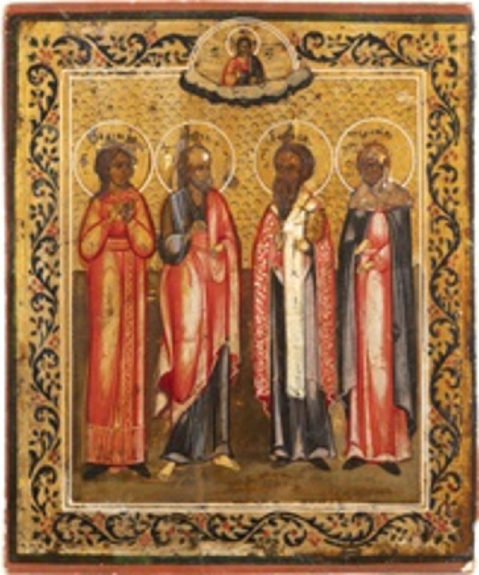 IKONE MIT DEN HEILIGEN NADESCHDA, DEM APOSTEL PAULUS, BASIL DEM GROSSEN UND PELAGIA  - Bild 2 aus 3