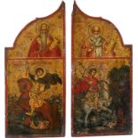 PAAR FLÜGEL EINES TRIPTYCHONS MIT DEN HEILIGEN GEORG UND DEMETRIUS, CHARALAMPIOS UND NIKOLAUS VON MY